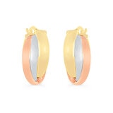 Aretes, Arracadas de Triple Fila, Oro Tres Tonos 14K