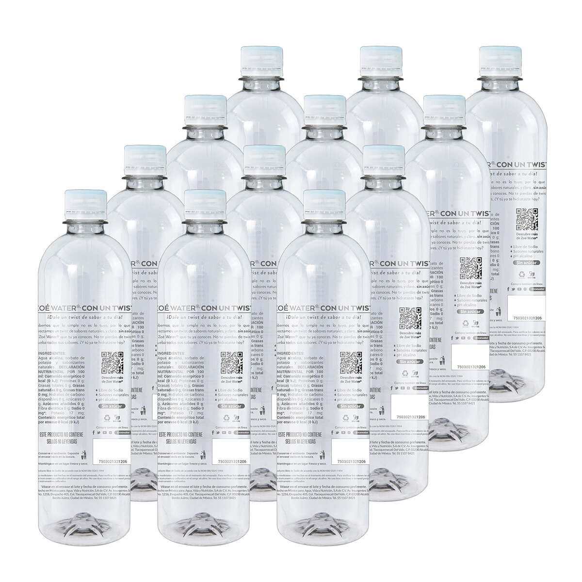 Zoé Water Agua Alcalina Sabor Frutos Rojos 12 pzs de 500 ml
