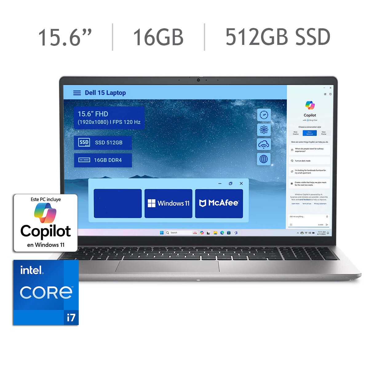 DELL Laptop 15 15.6" Full HD Intel Core i7 16GB 512SSD