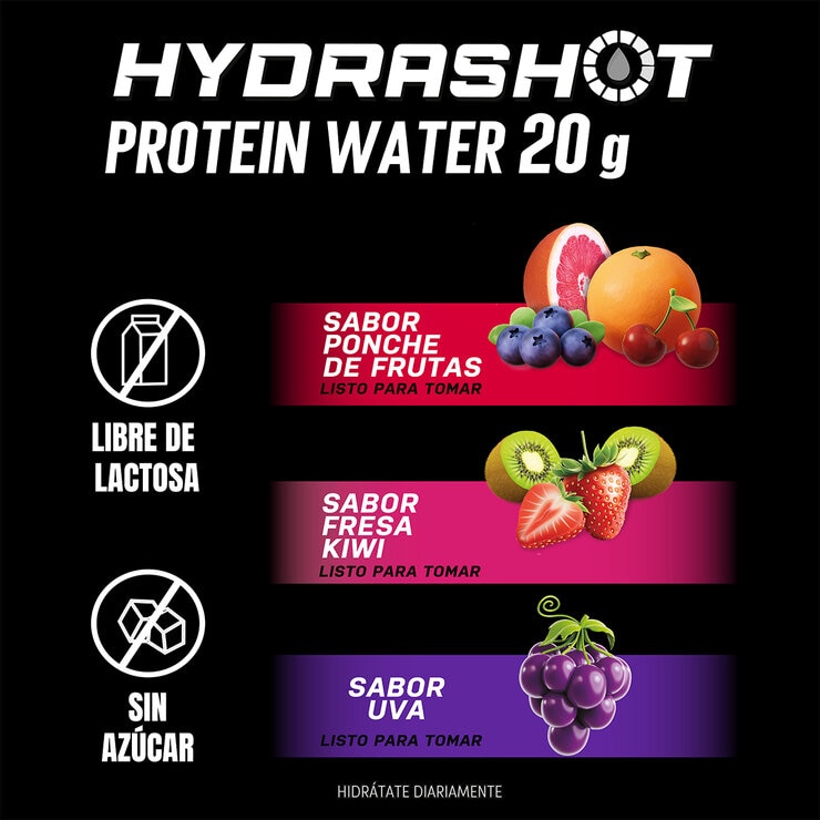 Hydrashot Bebida de Proteína + Electrolitos con 20 g de Proteína 18 / 600 ml