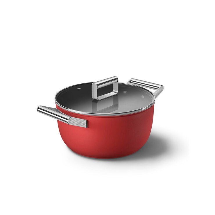Smeg Olla de Aluminio de 24 cm con Tapa de Cristal, Varios Colores Smeg Olla de Aluminio de 24 cm con Tapa de Cristal, Varios Colores