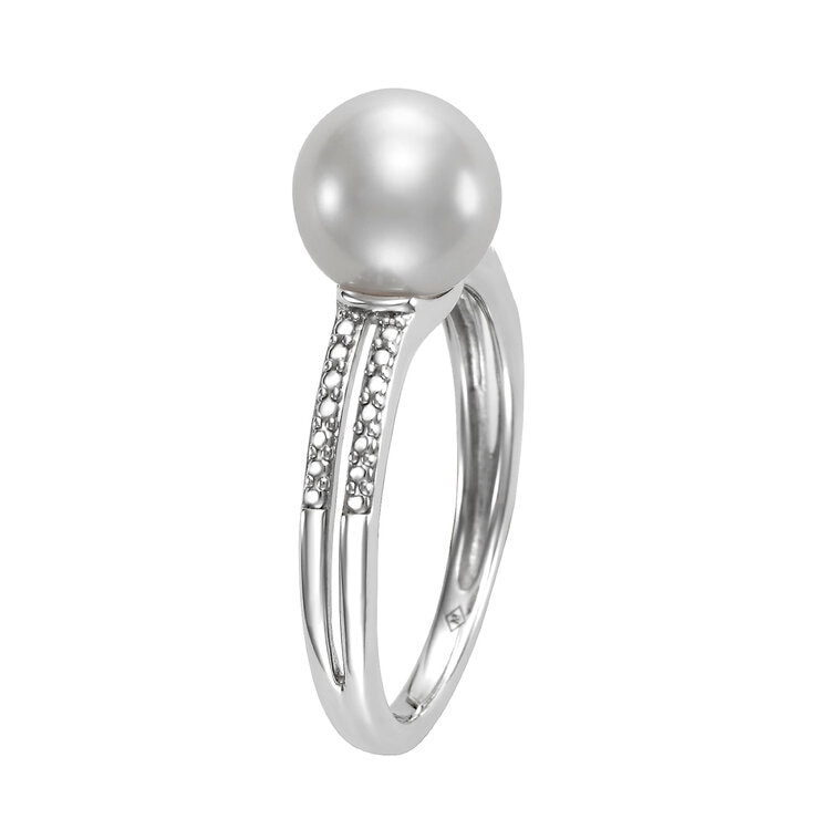 Anillo de Perla Cultivada, Oro Blanco de 14K