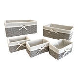 Baum Essex Juego de 5 Cestos Rectangulares de Mimbre Sintetico con Forro Gris
