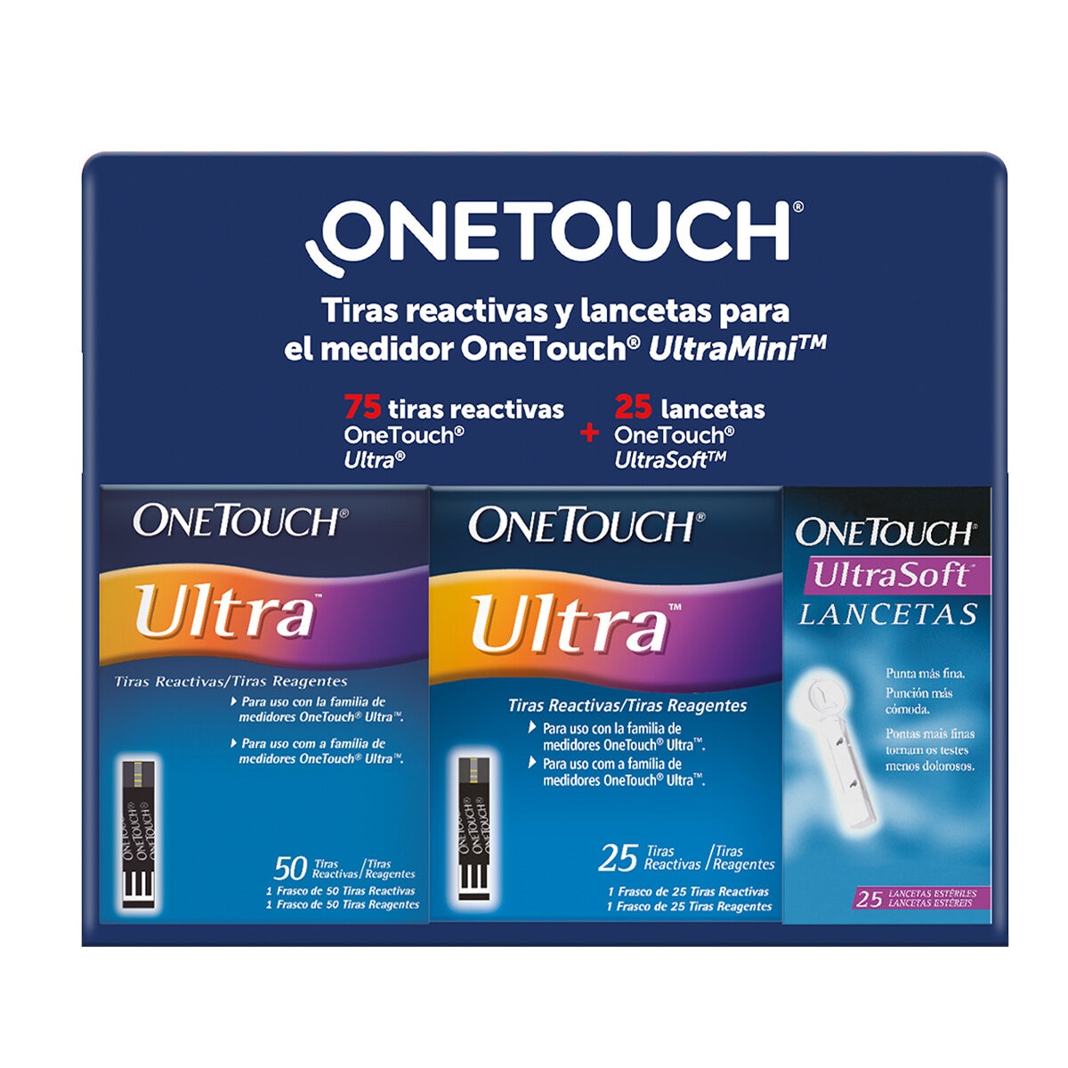 One Touch Ultra 75 Tiras Reactivas y 25 Lancetas