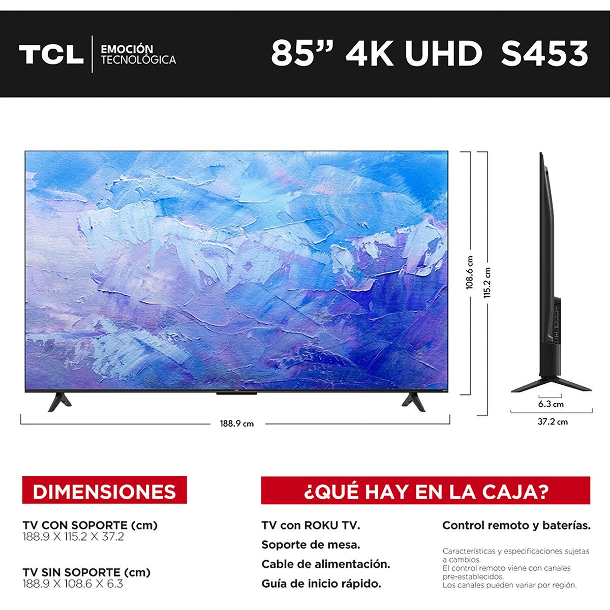 TCL Pantalla 85" UHD 4K Roku TV 85S453 TCL Pantalla 85" UHD 4K Roku TV 85S453
