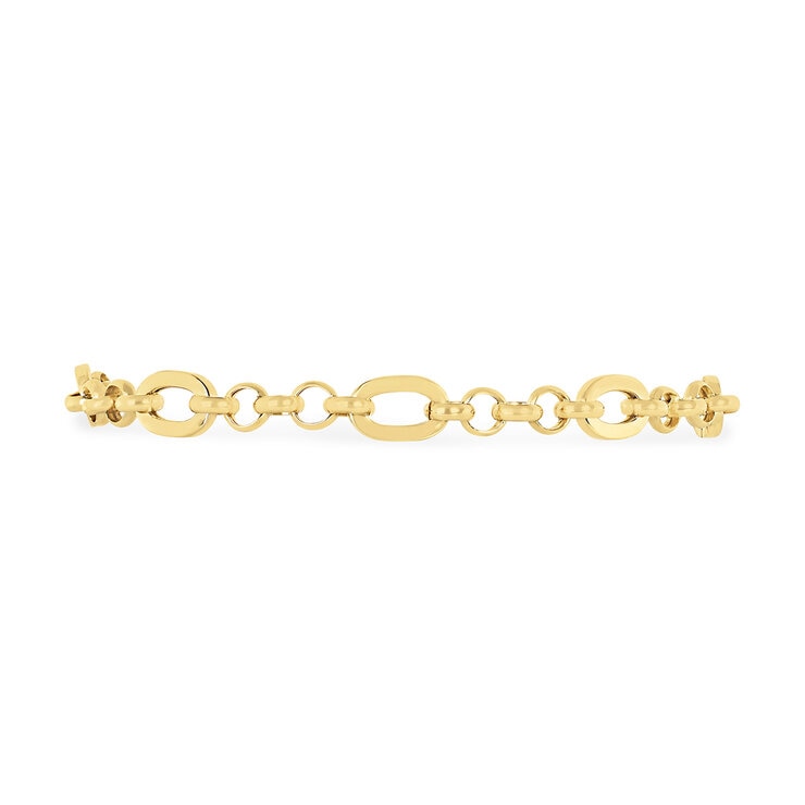 Pulsera, Eslabones Rolo Ovalados, Oro Amarillo 14K, 19.05cm