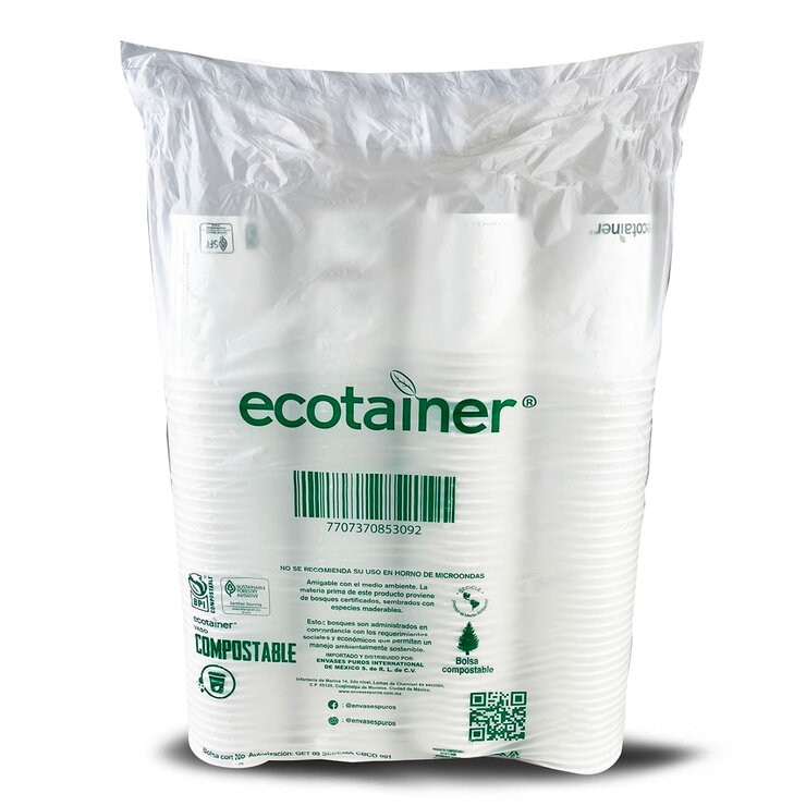 Ecotainer Vasos Compostables 160 pzas de 355 ml