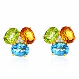 Aretes, Broquel de Piedras Preciosas, Oro Amarillo 14 K