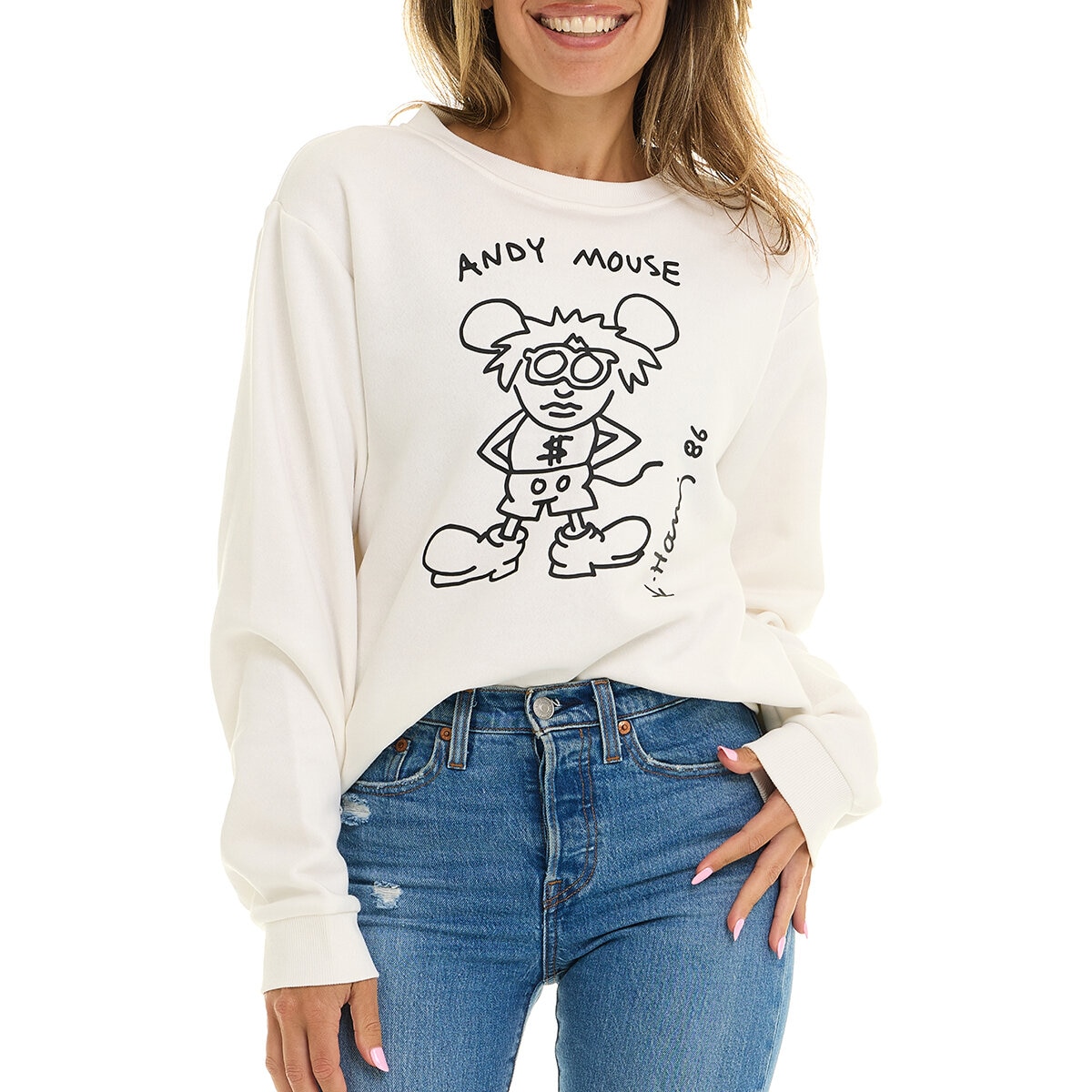 Keith Haring Sudadera para Dama Blanco EE Grande Keith Haring Sudadera para Dama Blanco EE Grande