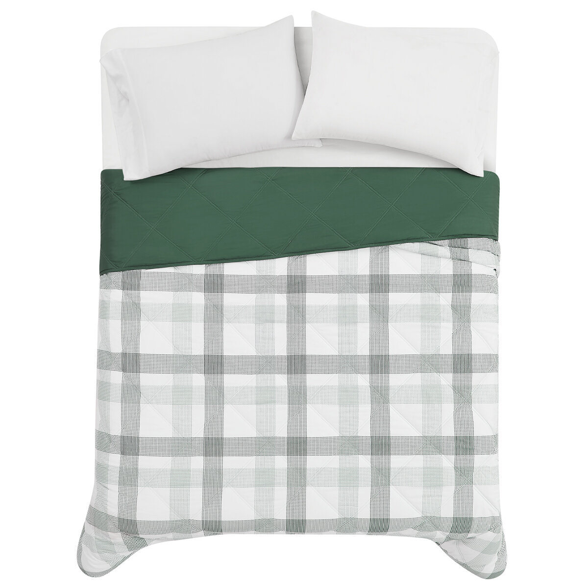 Seasons Collection Colcha con Relleno Alternativo Tamaño King PLAID GREEN