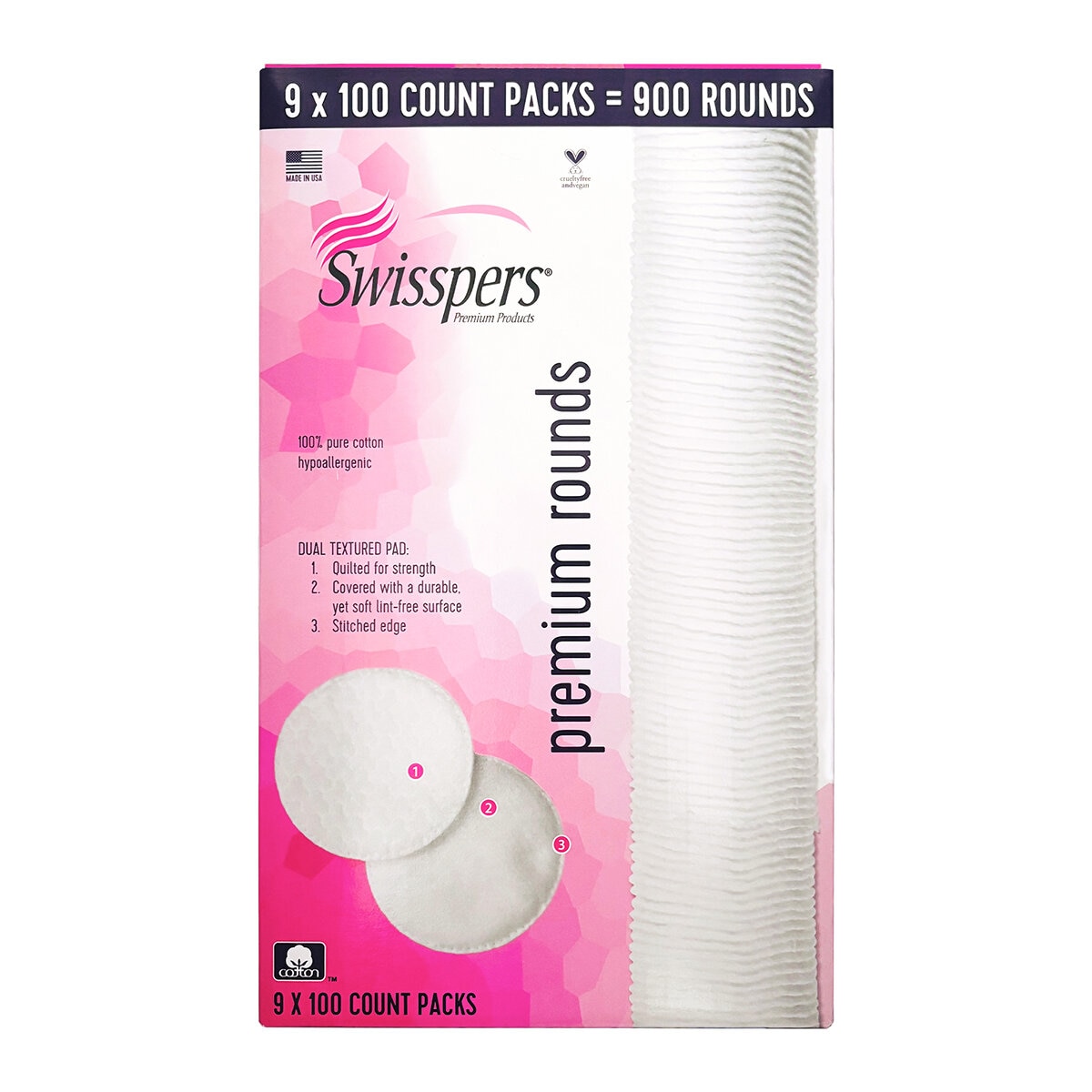Swisspers Almohadillas de Algodón Desmaquillantes 9/100 pzas