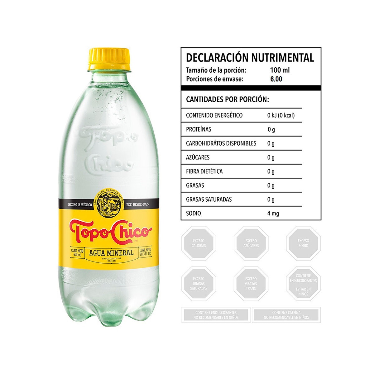 Topochico Agua Mineral 12 pzas de 600 ml