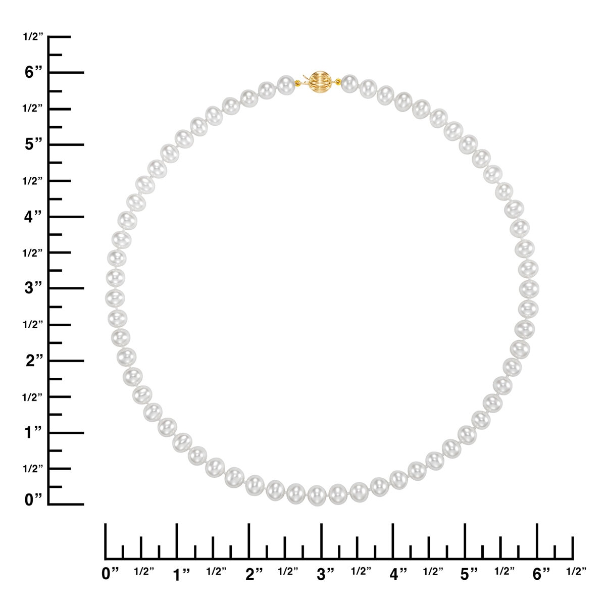 Collar de Perlas Cultivadas, 6.5-7.0mm, Oro Amarillo de 14K