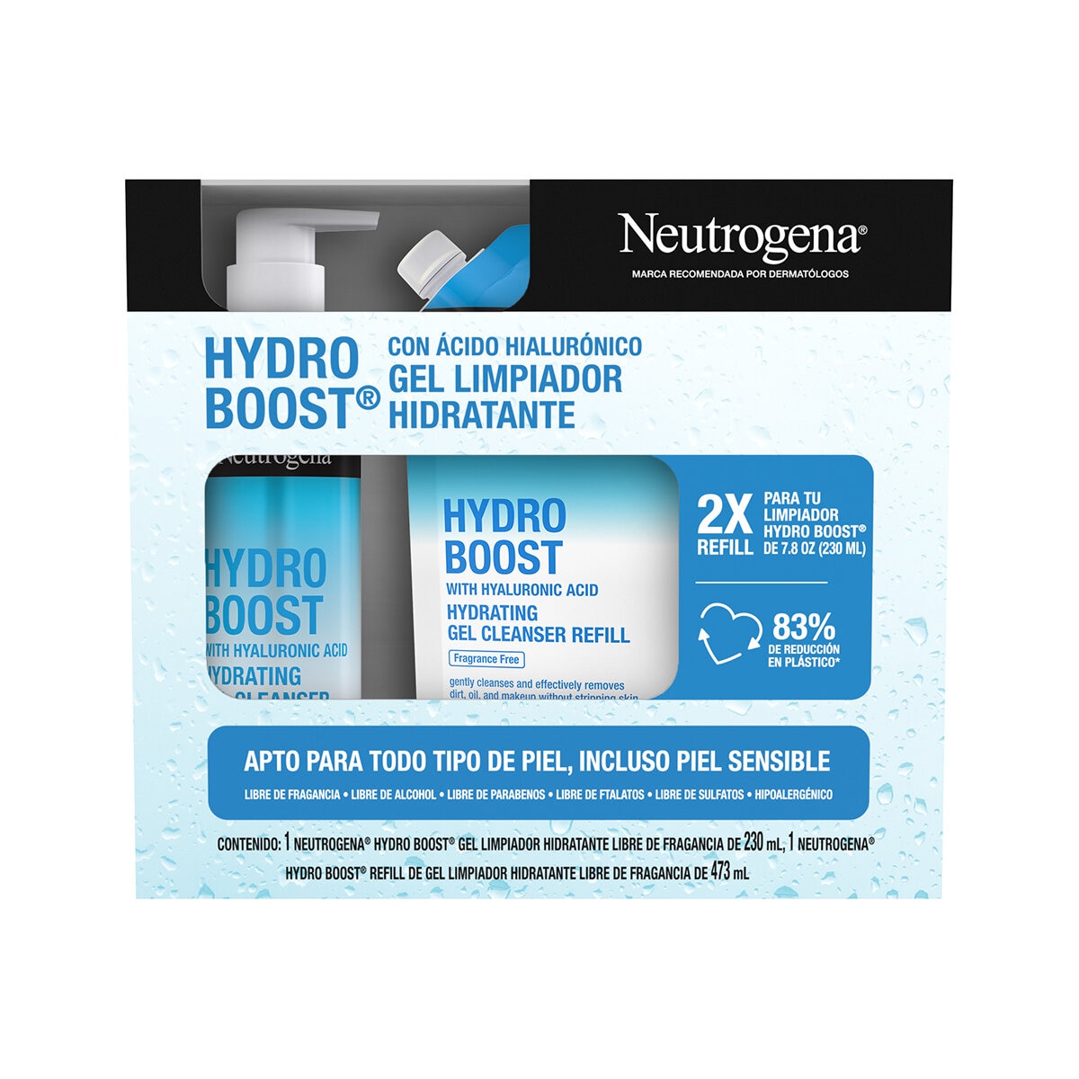 Neutrogena Gel Limpiador Facial Hydro Boost 230 ml + Refill de 473 ml