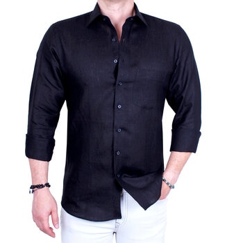 Emporio Colombo, Camisa de Lino para Caballero Corte Regular/Slim en Varias Tallas, Color Negro