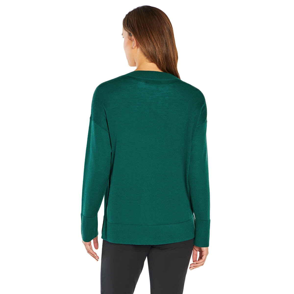 Three Dots Suéter para Dama 100% lana merino Verde