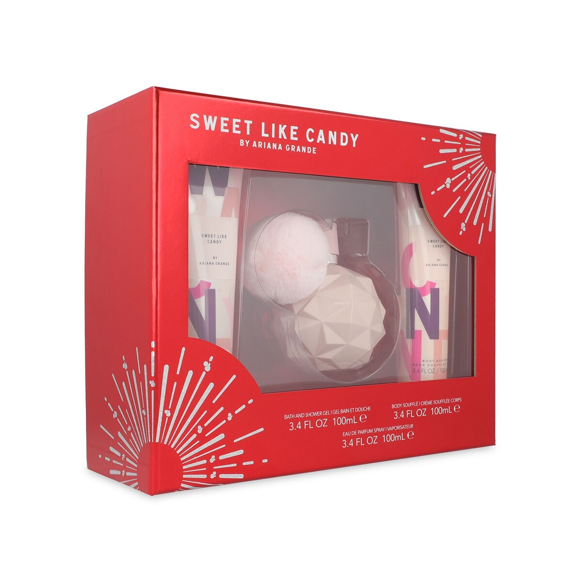Set Ariana Grande Sweet Like Candy EDP Spray 100 ml + Body Souflee 100 ml + Shower Gel 100 ml Set Ariana Grande Sweet Like Candy EDP Spray 100 ml + Body Souflee 100 ml + Shower Gel 100 ml