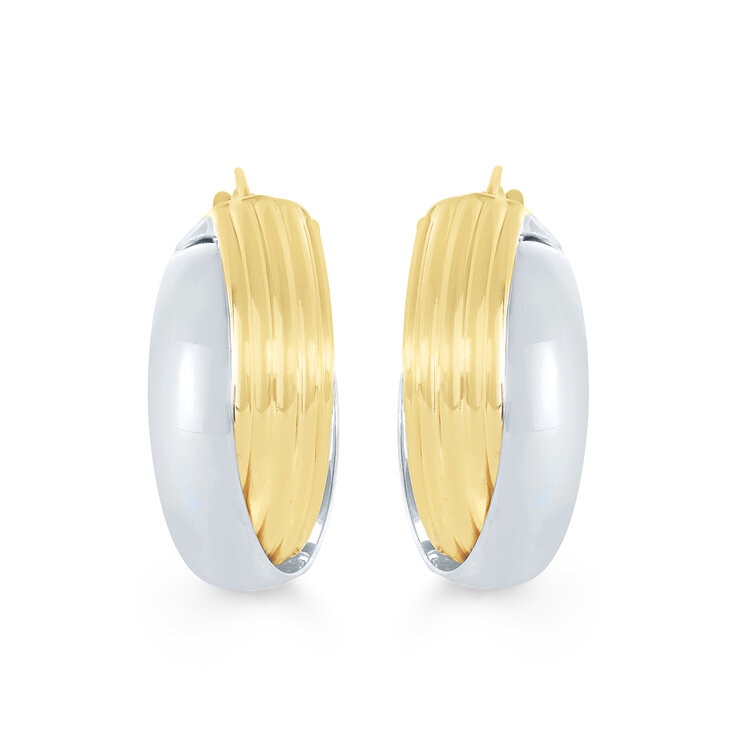 Aretes, Arracadas de Doble Fila, Oro Dos Tonos de 14K