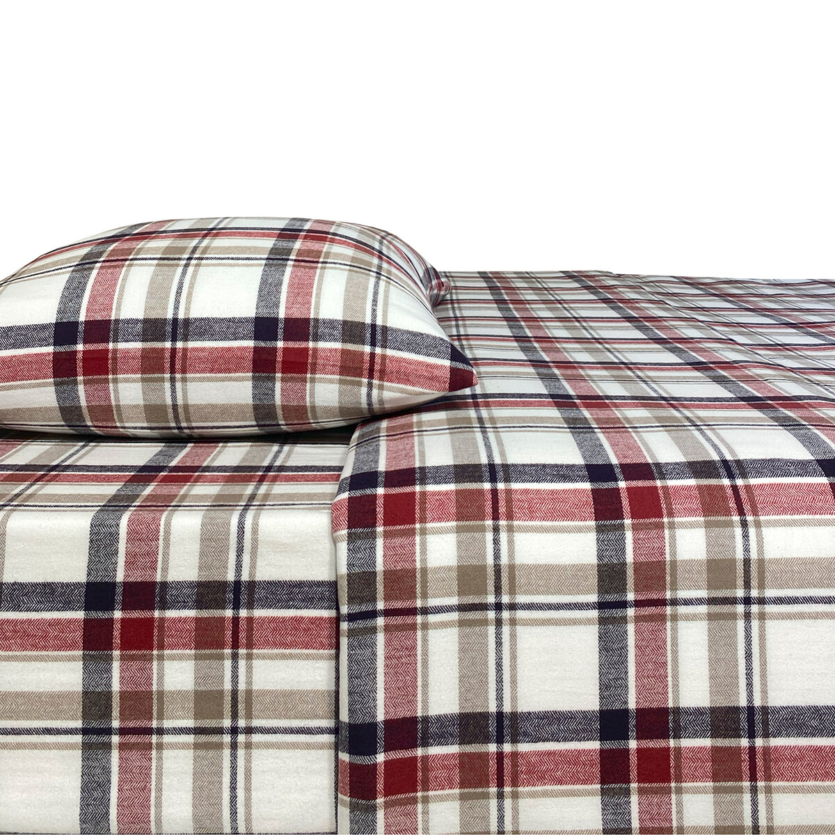 Flannel From Portugal, Juego de Sábanas de Franela, Tamaño Individual 3 piezas, Red Plaid