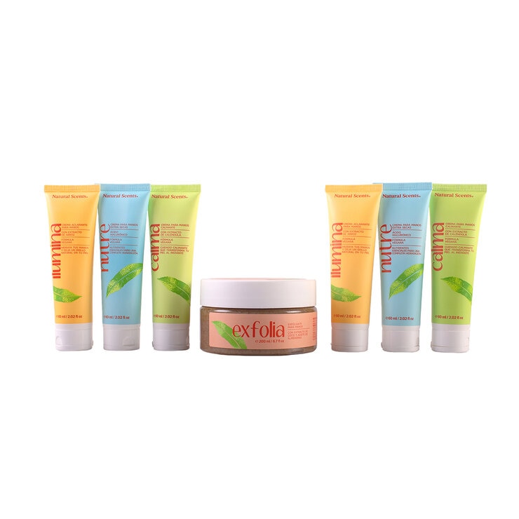 Natural Scents Crema de Manos 6 pzas de 60 ml c/u + Exfoliante de 200 ml