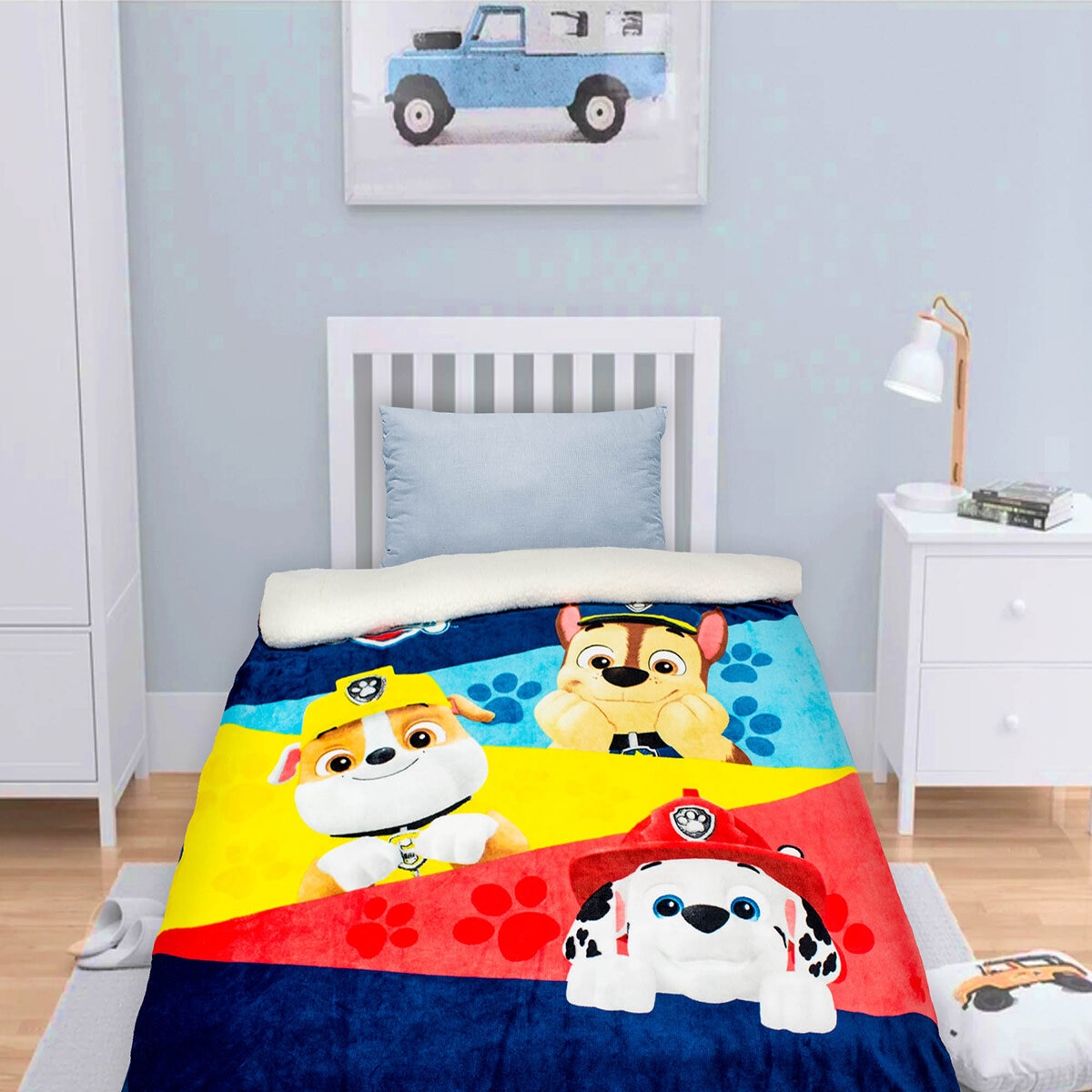 Frazada con Borrega de 127cm x 152cm, PAW PATROL