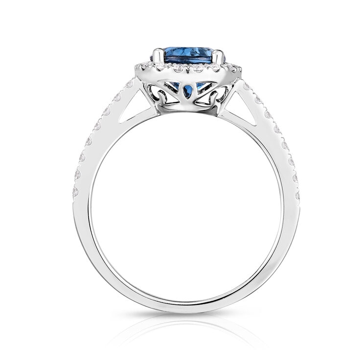 Anillo, Topacio Azul y Diamantes 0.35ctw, Oro Blanco de 14K