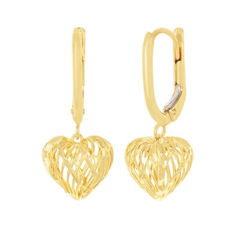 Aretes de Corazon, Filigrana, Oro Amarillo 14K