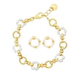 Mayfer, Juego de Pulsera y Aretes con Baño de Oro y Perlas de Río