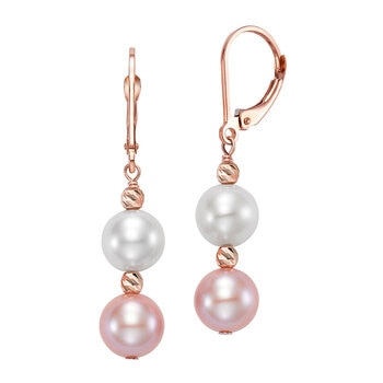 Aretes de Perlas Cultivadas, Oro Rosa de 14K