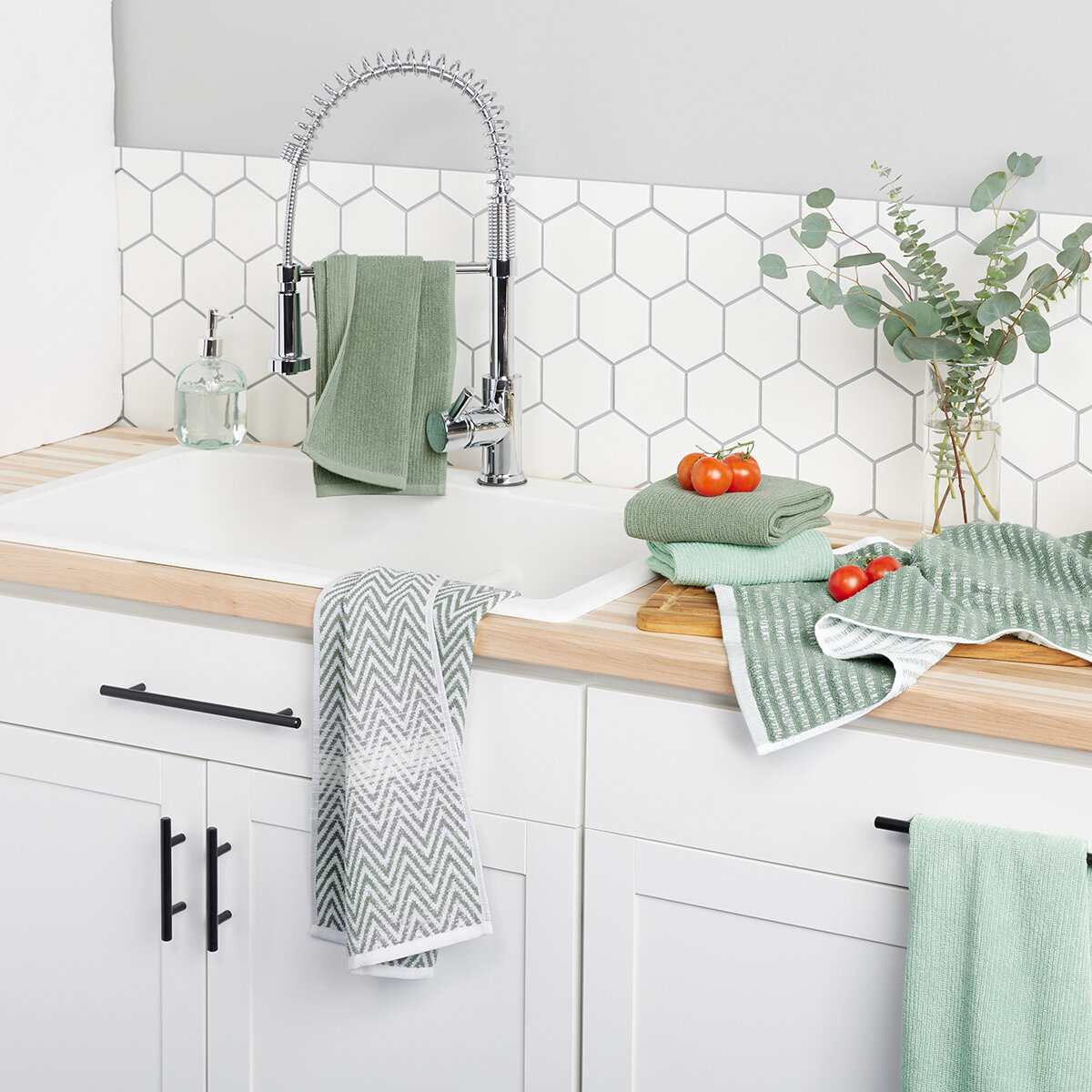 Town & Country, Toallas de Algodón Orgánico Para Cocina 6 Piezas, SAGE GREEN