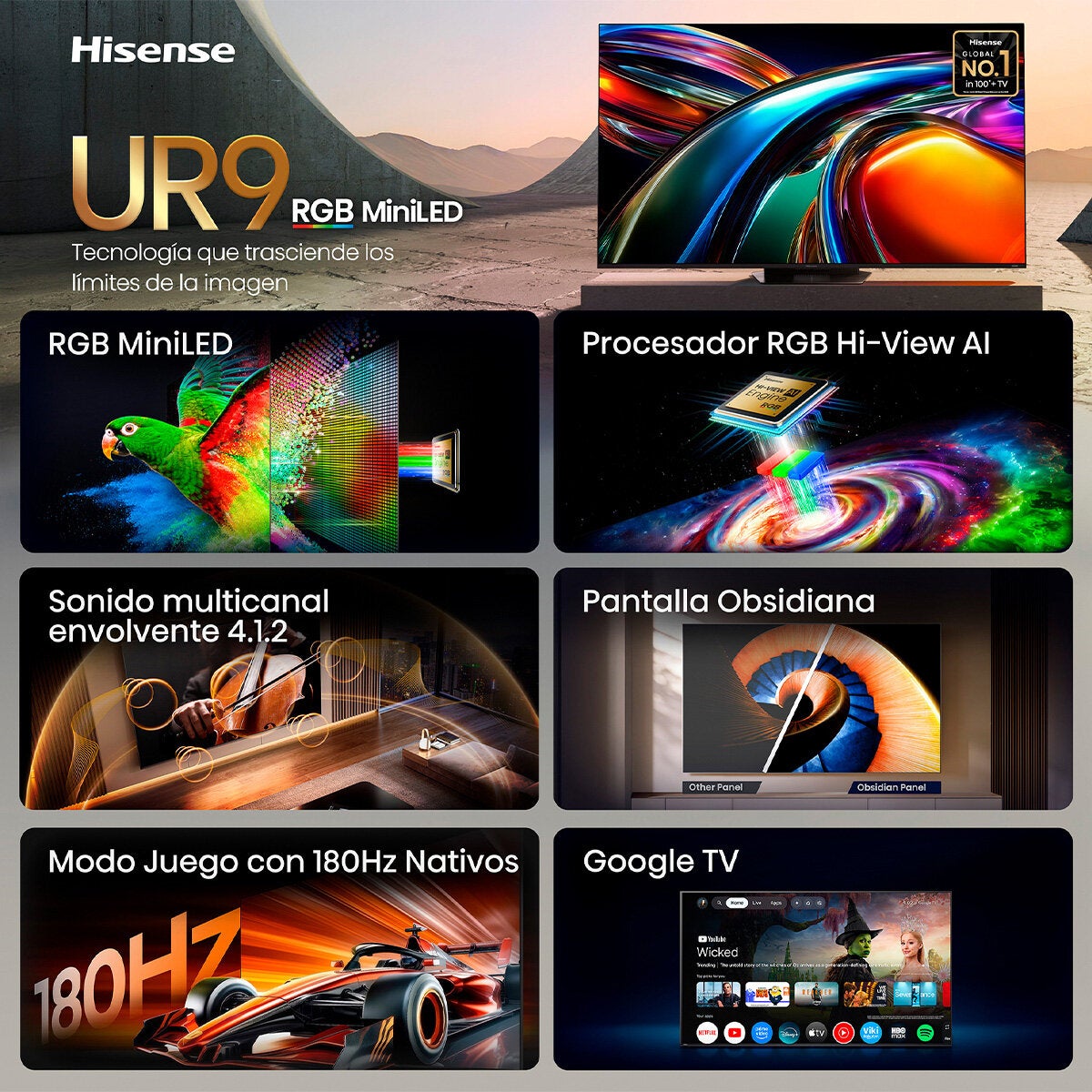 Hisense Pantalla 85" RGB Miniled 4K Smart TV 85UR9SG