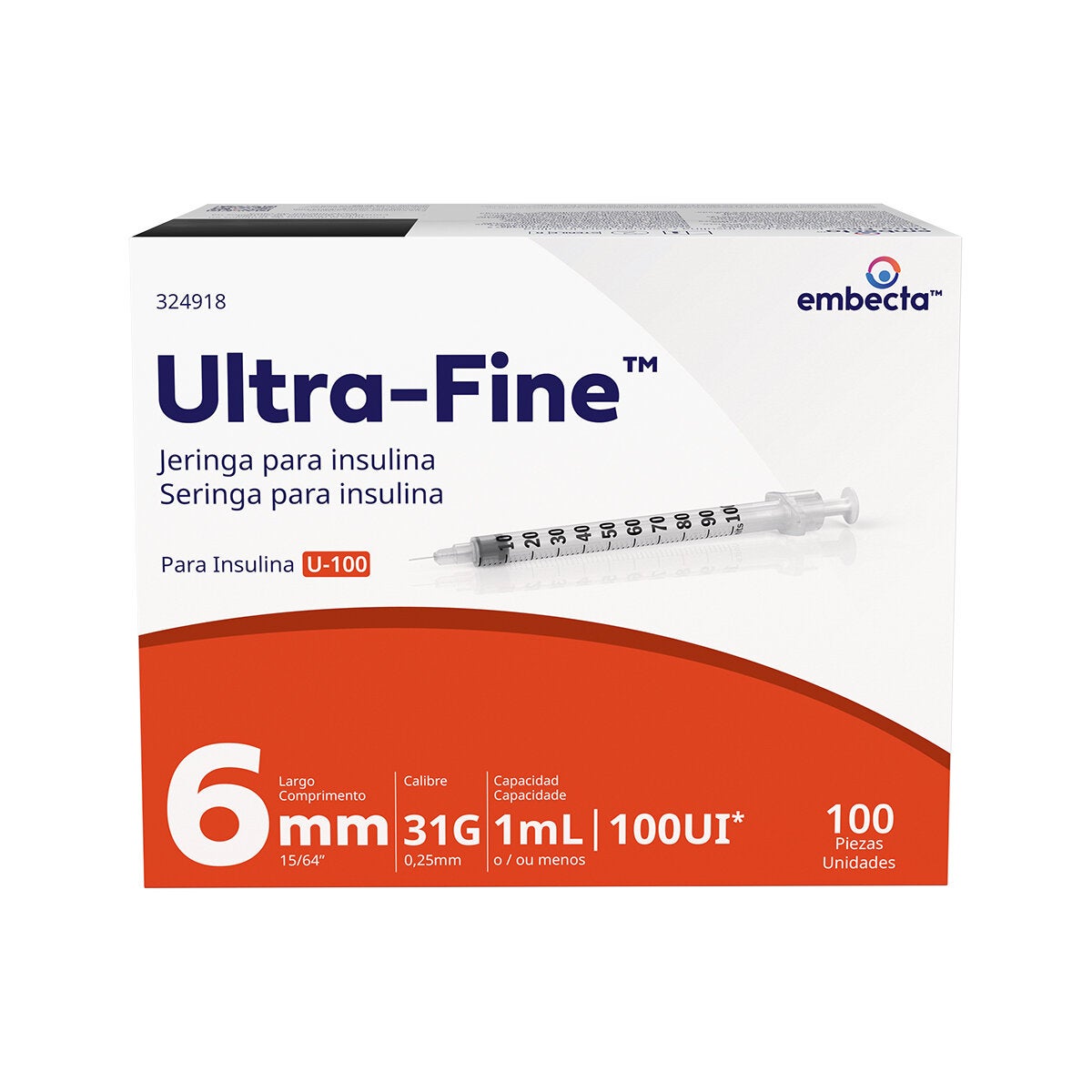 BD Jeringa Ultra-Fine 1mL 31G 6mm con 100 Piezas Autocontenidas BD Jeringa Ultra-Fine 1mL 31G 6mm con 100 Piezas Autocontenidas