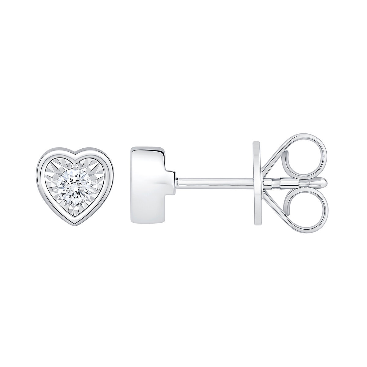 Aretes de Corazon de Diamantes 0.10ctw, Oro Blanco 14K