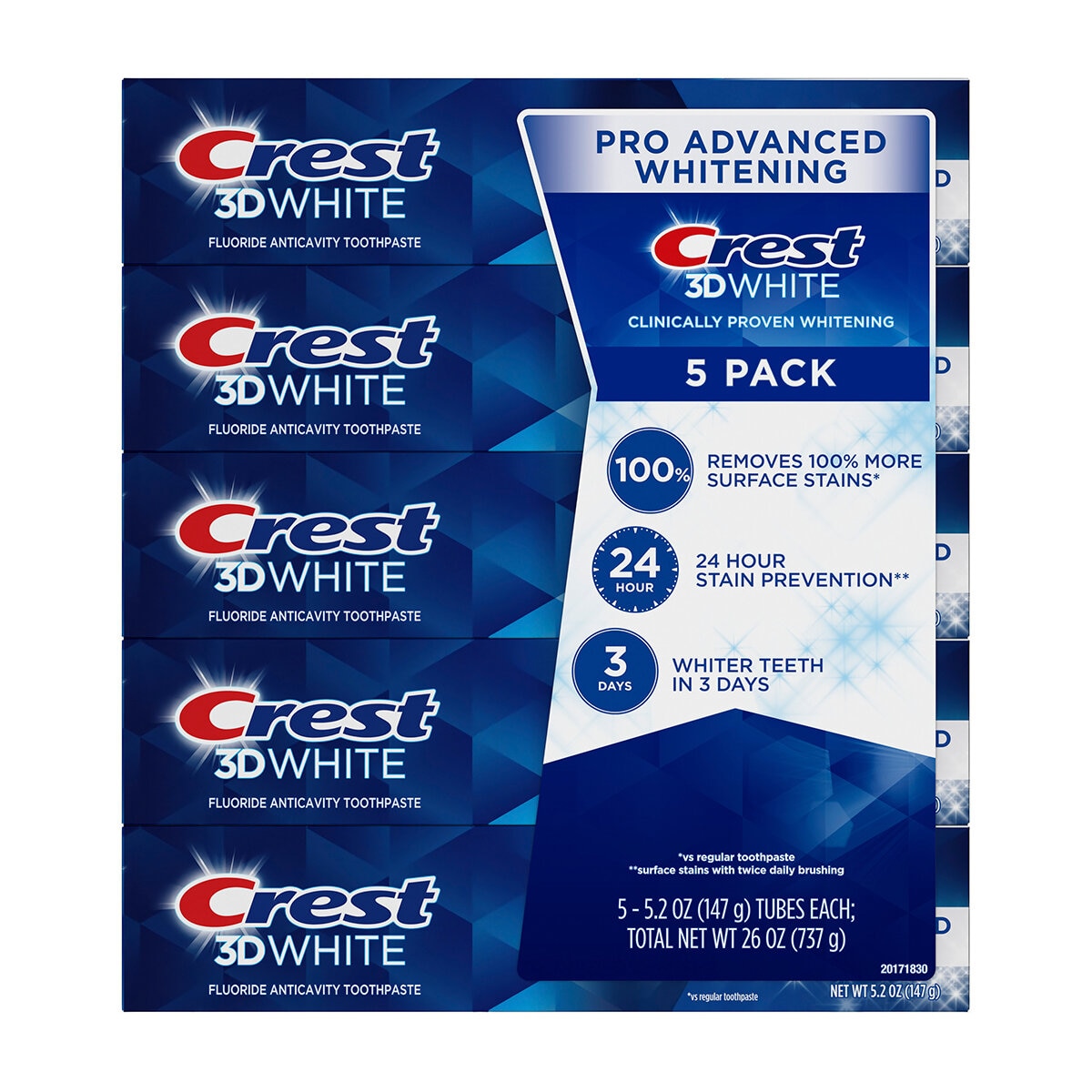 Crest 3D White Advanced Whitening Crema Dental 5 pzas de 147 gr