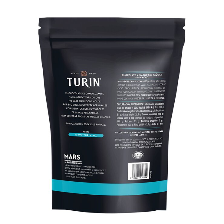 Turín Chocolate Amargo Sin Azúcar 400 g