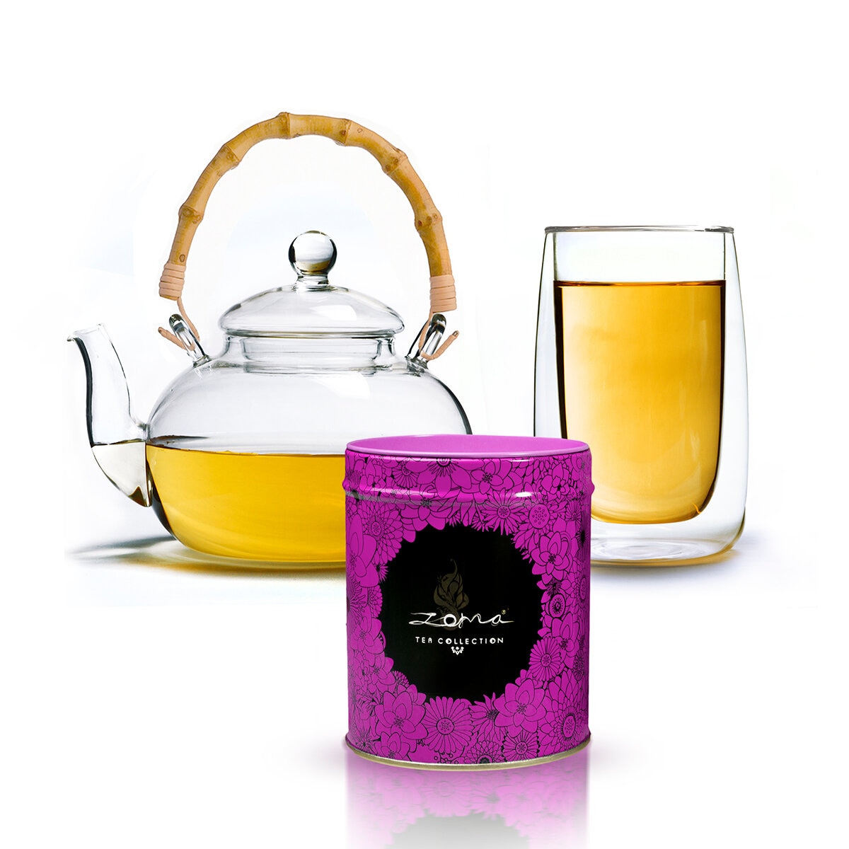 Zoma Tea Collection Vaso de doble cristal, una tetera y un té de 80g