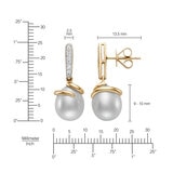 Aretes de Perlas Cultivadas, 9-10mm, con Diamantes .08ctw, Oro Dos Tonos de 14K