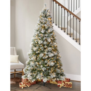 Árbol de Navidad Artificial Pre iluminado con luces LED SureBright Color Dual Efecto Nevado y Brillante de 2.2 m 