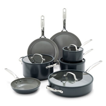 Greenpan Bateria de Cocina de Aluminio Anodizado Resistente y Antiadherente de Ceramica 11 piezas Varios Colores