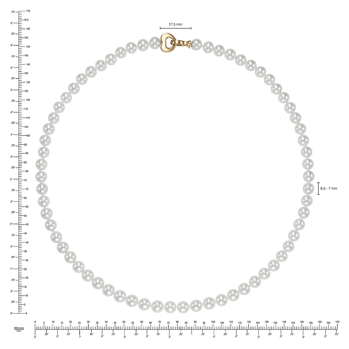 Collar de Perlas Cultivadas, 6.5-7mm, Oro Amarillo de 14K