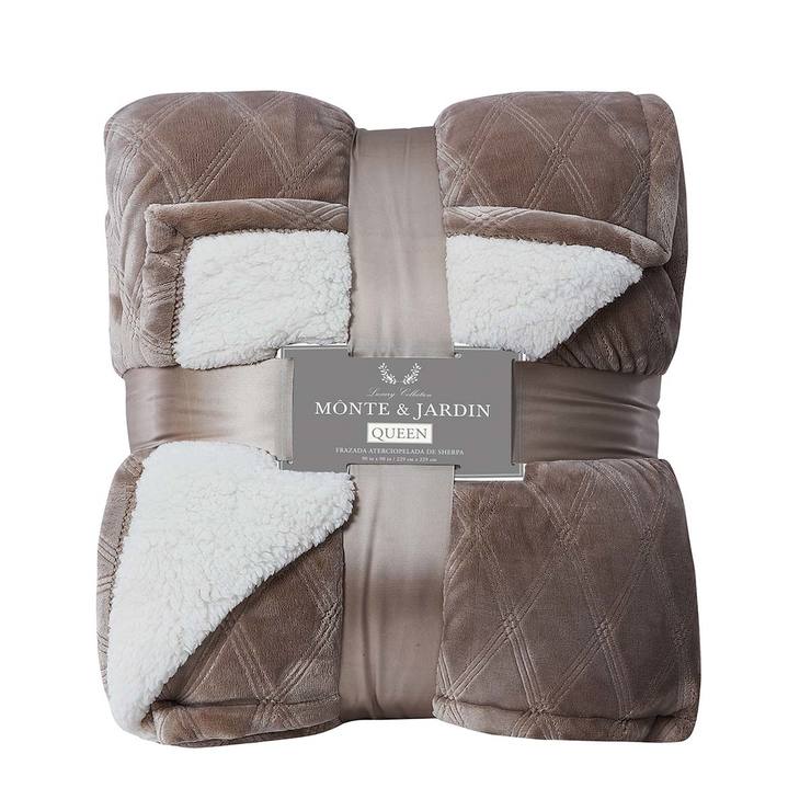 Monte & Jardin, Cobija Tipo Sherpa de Terciopelo, Color Café Costco