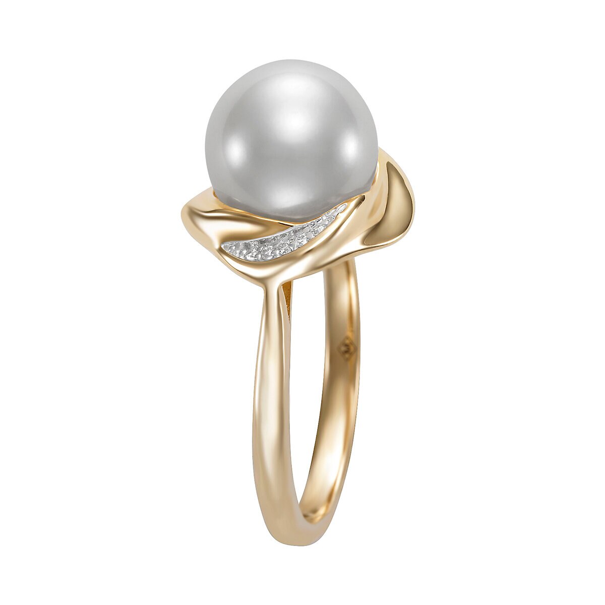 Anillo de Perla Cultivada con Diamantes 0.015ctw, Oro Amarillo de 14K