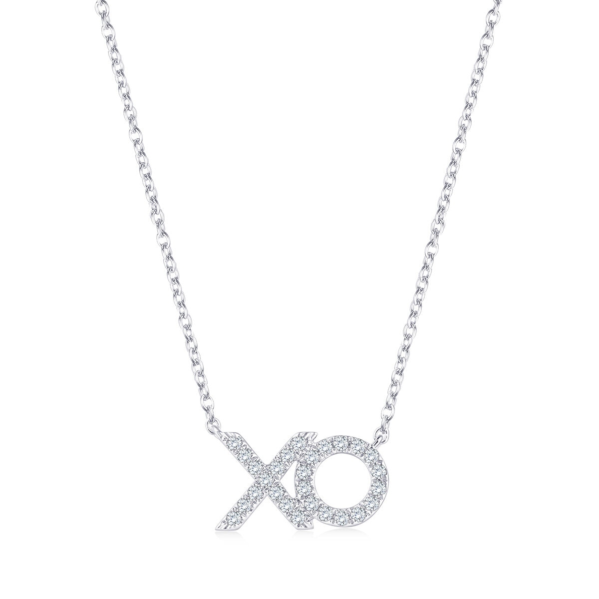 Collar de Diamantes 0.18ctw, con Dije de 'XO', Oro Blanco 14K Collar de Diamantes 0.18ctw, con Dije de 'XO', Oro Blanco 14K