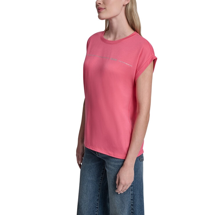 DKNY Playera para Dama Rosa Grande
