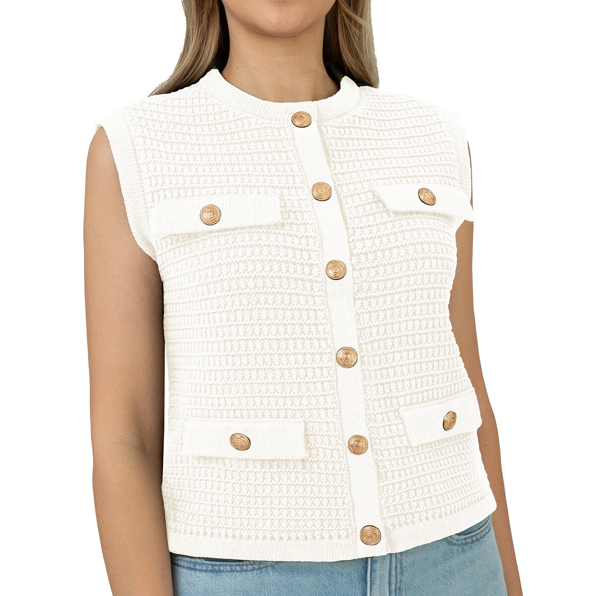 BLANKNYC Chaleco punto para Dama Crema Chica