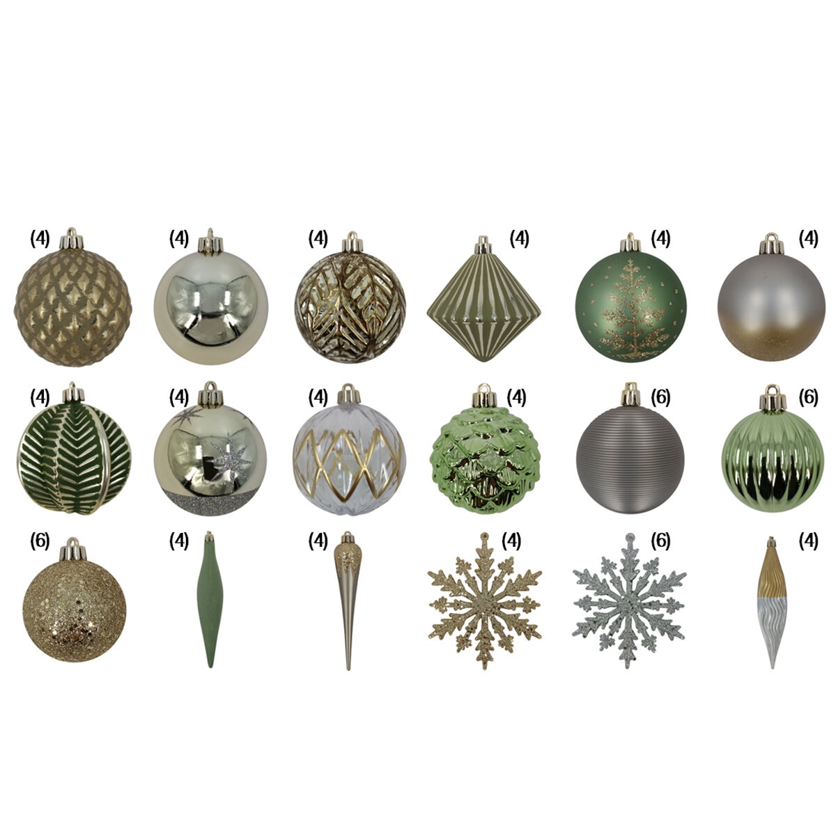 Surtido de Adornos Navideños 80 Piezas - Dorado/Verde