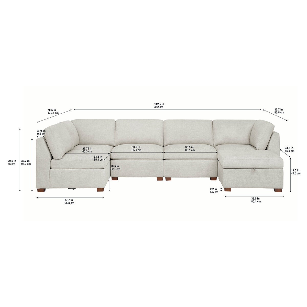 Thomasville, Rockford, Seccional Modular De Tela de 6 Piezas con 2 Reposapiés Eléctricos Thomasville, Rockford, Seccional Modular De Tela de 6 Piezas con 2 Reposapiés Eléctricos