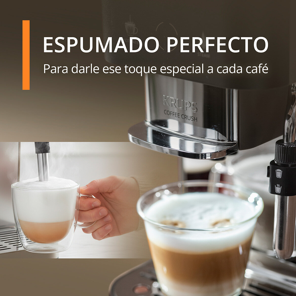 Krups Coffee Crush Experience, Cafetera Automática con Espumador de leche compatible con café en grano y molido