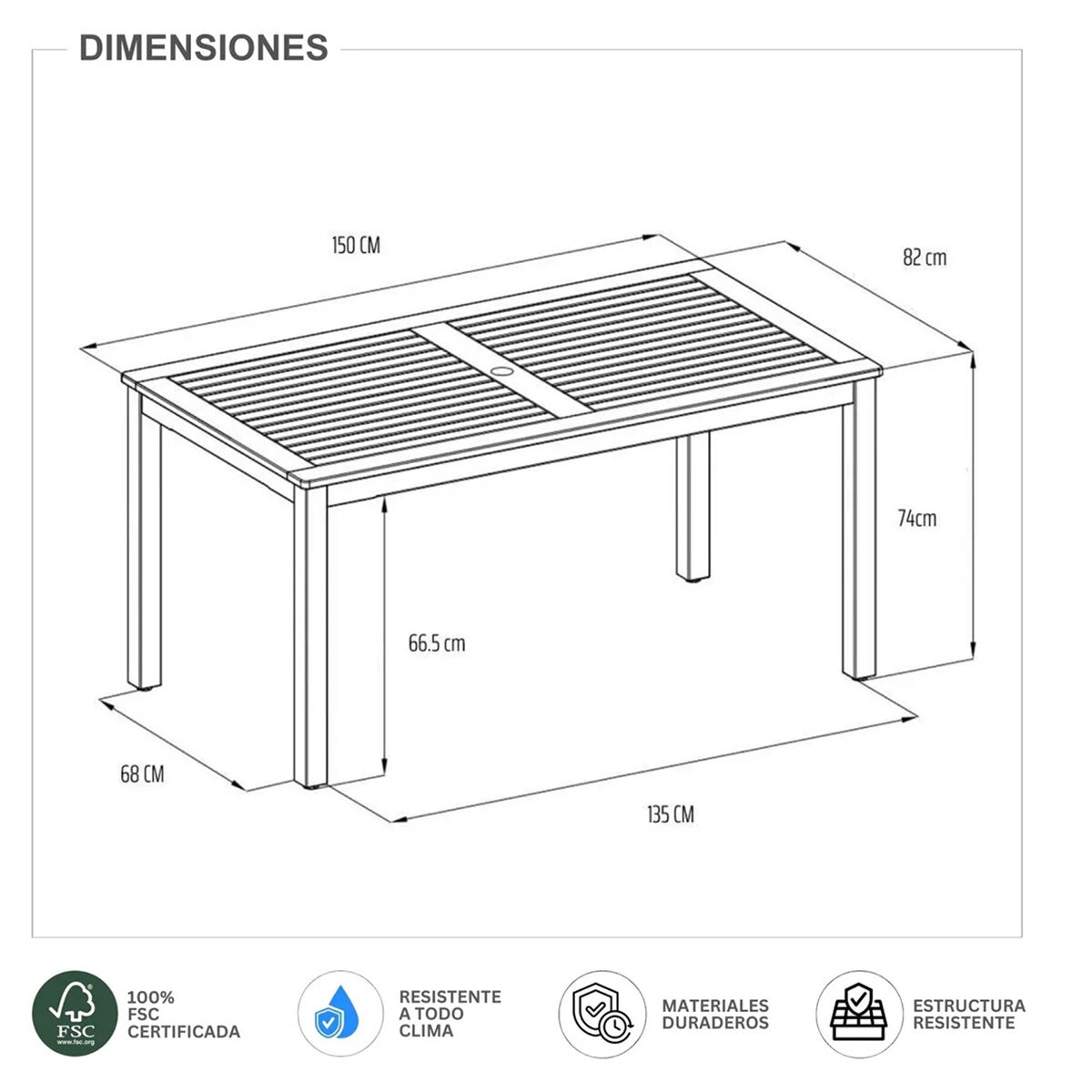 Midtown Concept, Orlando Mesa de Comedor para Exterior de Madera