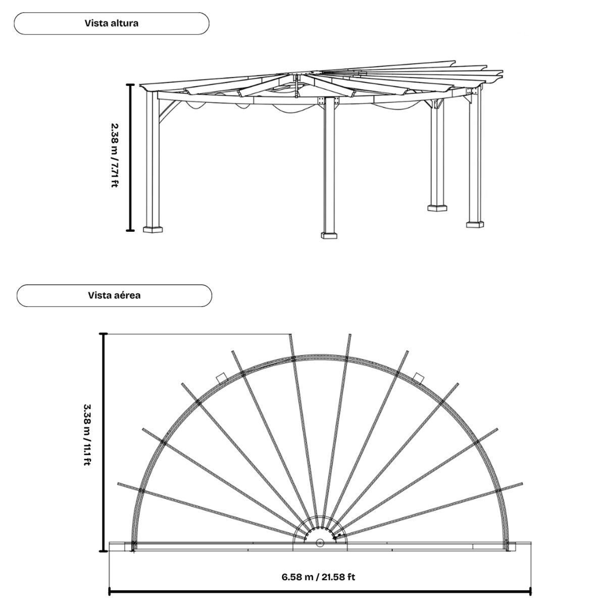 Shandong, Pérgola Semicircular Iris de 6.5m x 2.3m